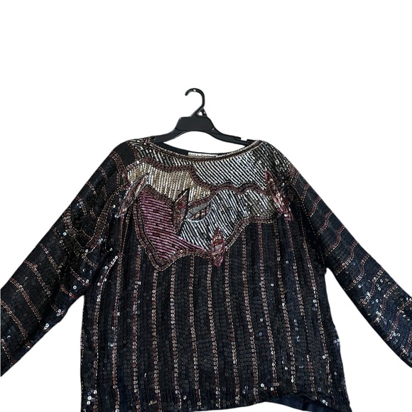 JUDITH ANN CREATIONS INC WOMENS SEQUIN TOP VINTAGE 100% SILK SZ M - Picture 10 of 16